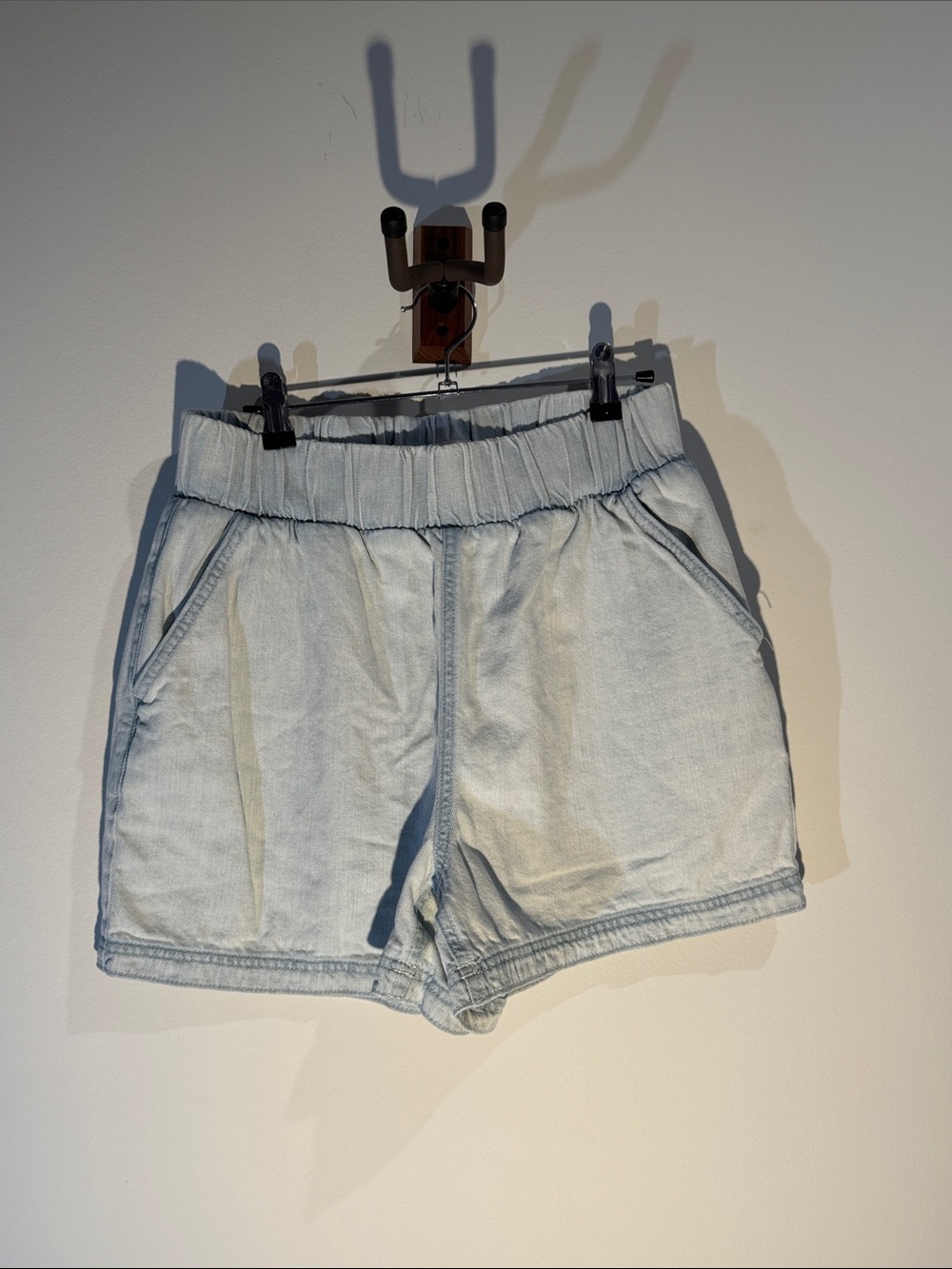 Topshop Light Blue Elastic High Waist Denim Shorts